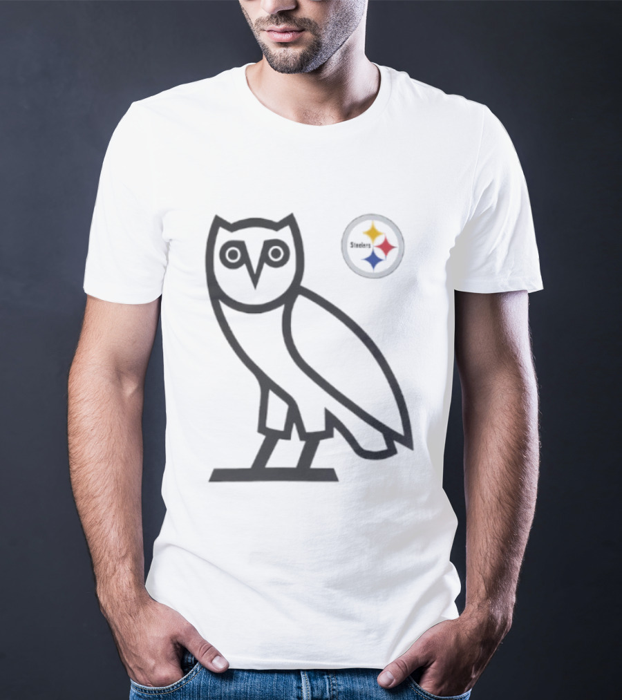 Pittsburgh Steelers OVO NFL Collaboration Owl And Team Symbols T-Shirt