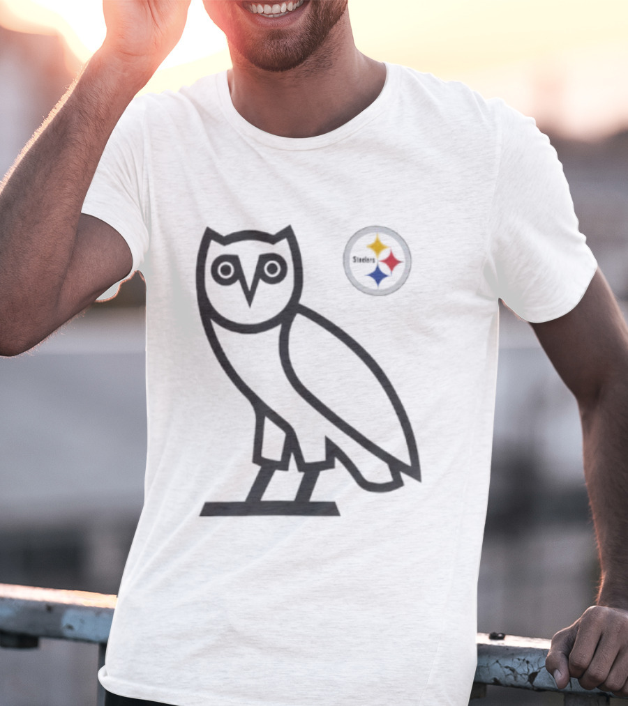 Pittsburgh Steelers OVO NFL Collaboration Owl And Team Symbols T-Shirt