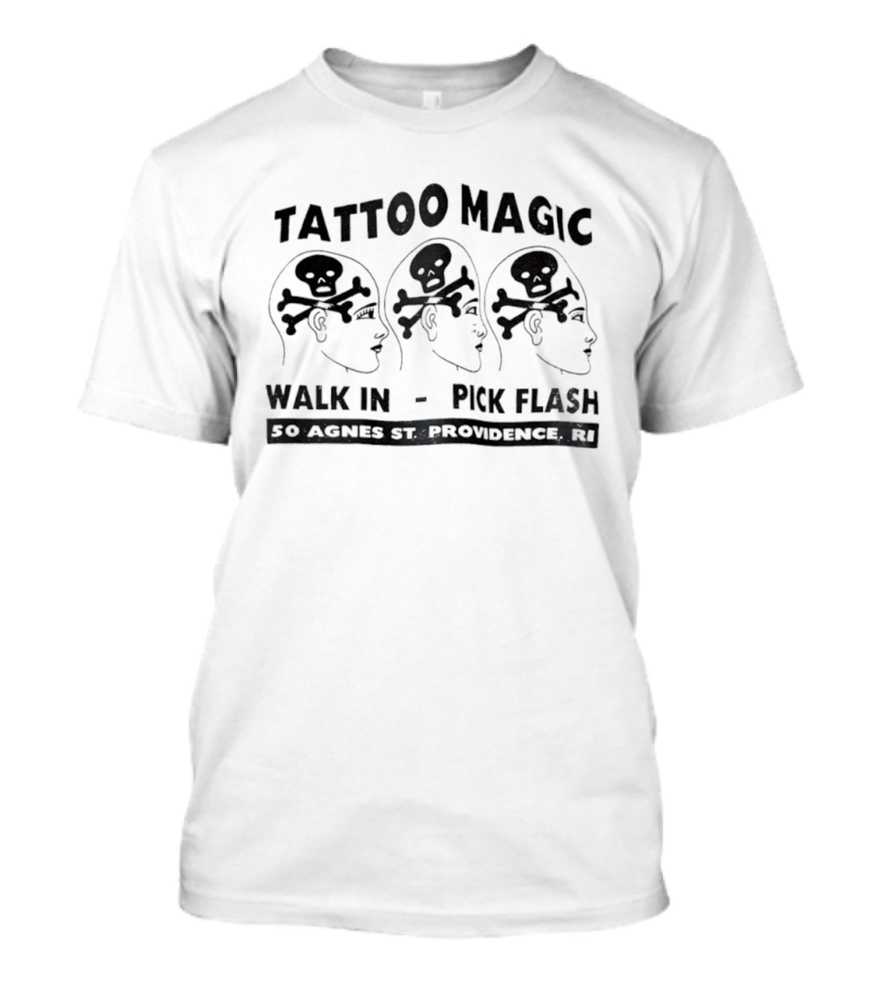 Tattoo Magic Walk In Pick Flash Skull Head 50 Agnes St Providence RI T-Shirt