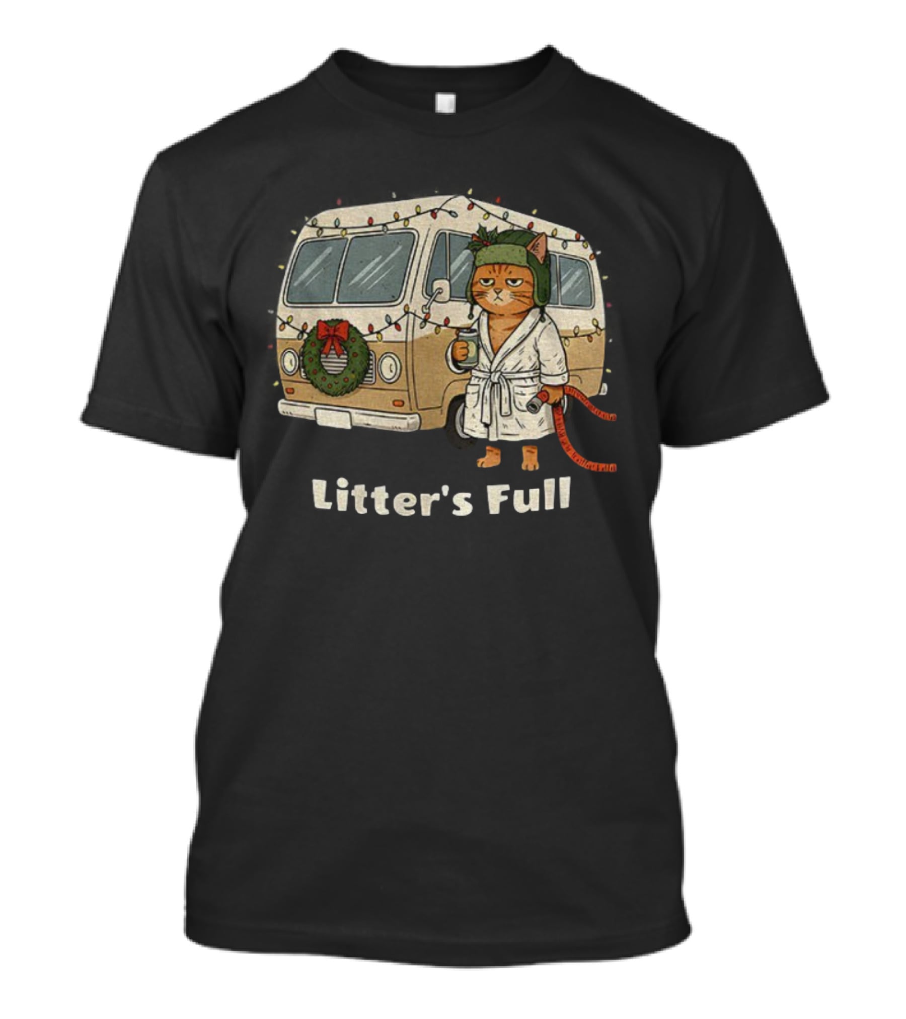 Litter's Full Christmas Cat In Holiday RV Scene T-Shirt