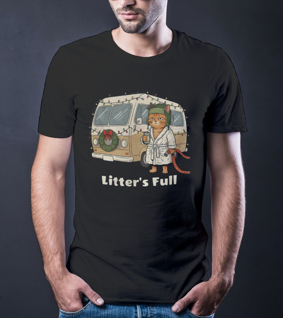 Litter's Full Christmas Cat In Holiday RV Scene T-Shirt