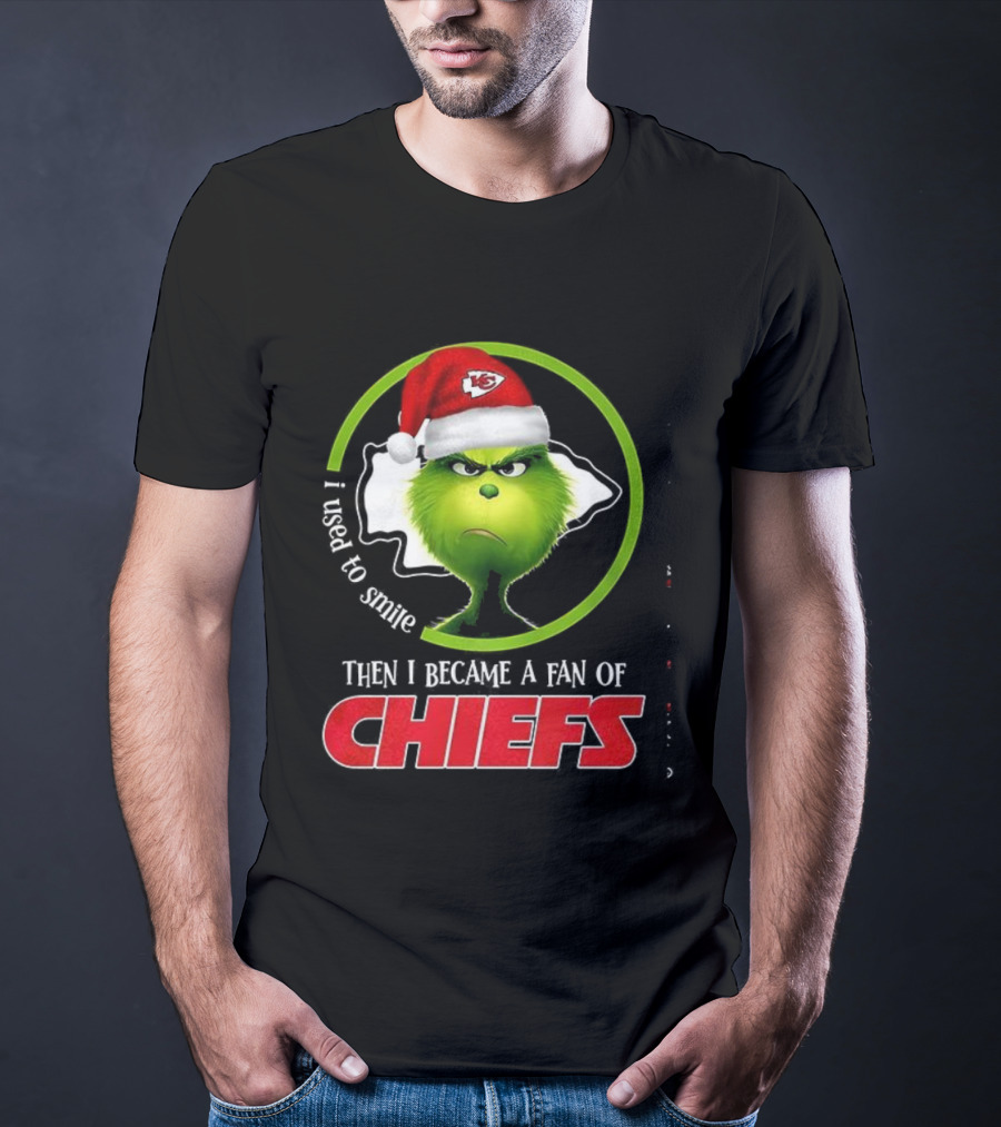Grinch I Used To Smile Then I Became A Fan Of Chiefs Santa Hat T-Shirt