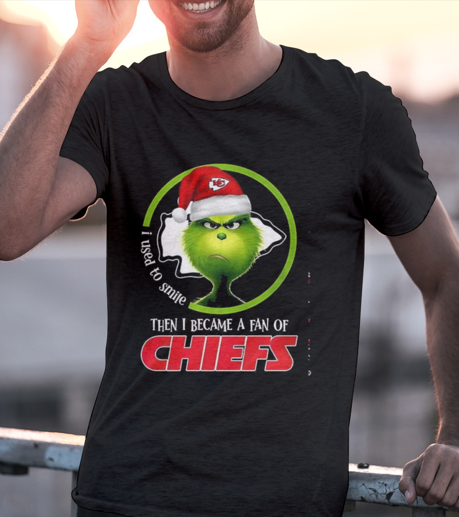 Grinch I Used To Smile Then I Became A Fan Of Chiefs Santa Hat T-Shirt