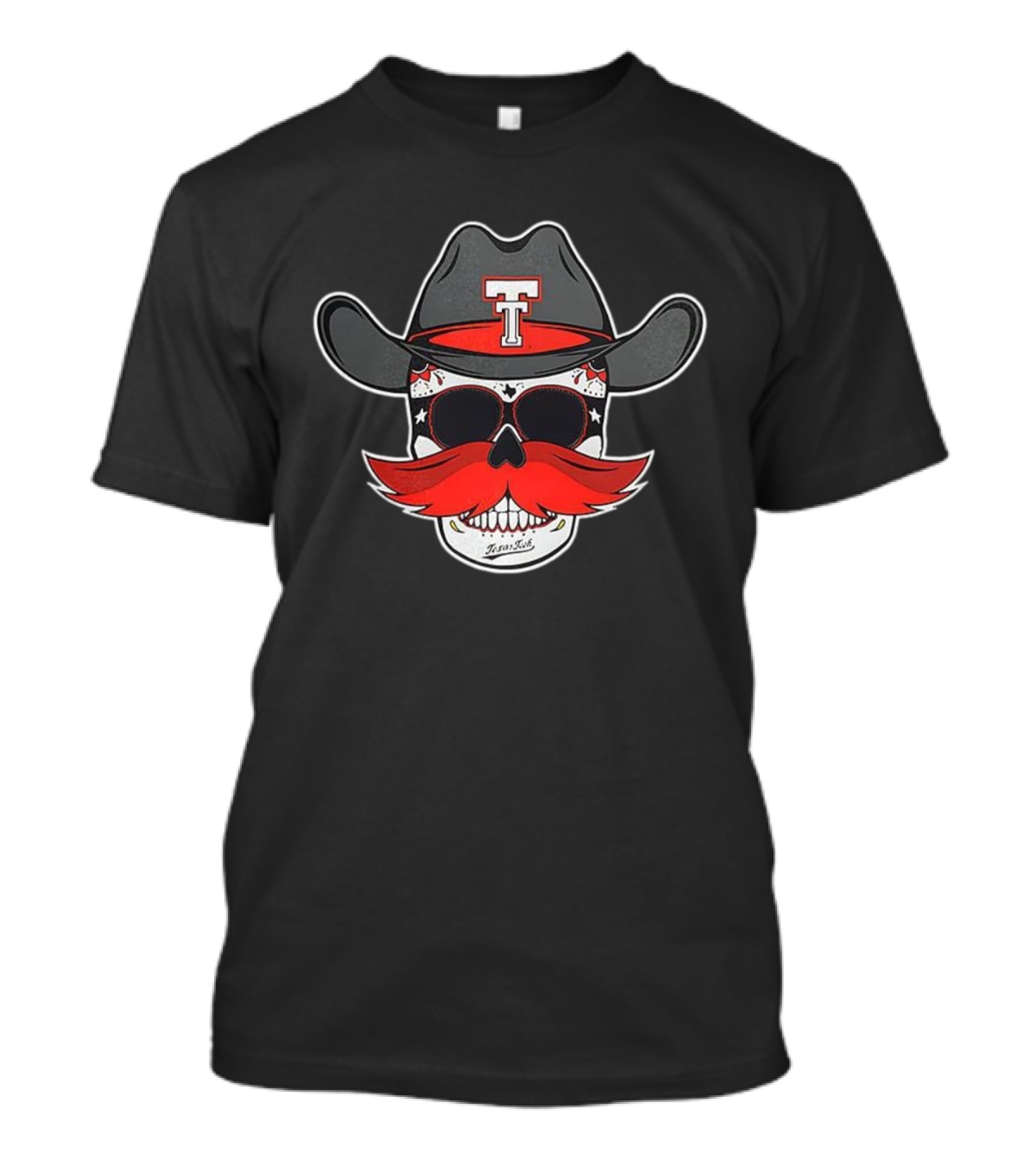 Texas Tech Red Raiders Skull Cowboy Hat And Mustache T-Shirt