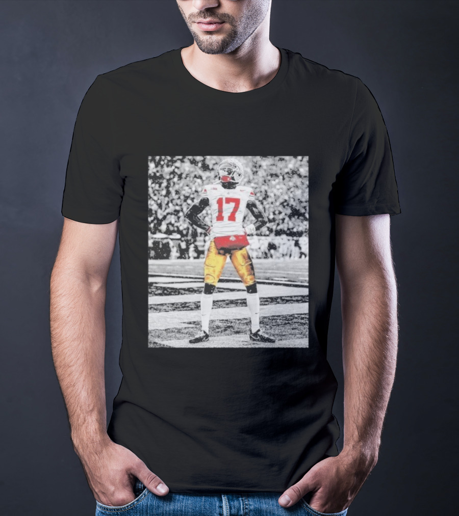 Ohio State Buckeyes Carnell Tate Number 17 Football Action T-Shirt