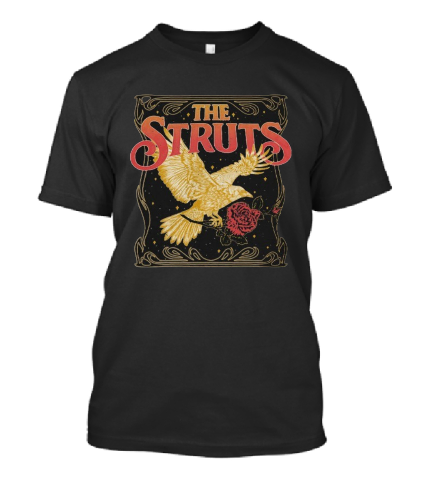 The Struts Golden Raven Holding Rose Vintage Art Deco Style T-Shirt