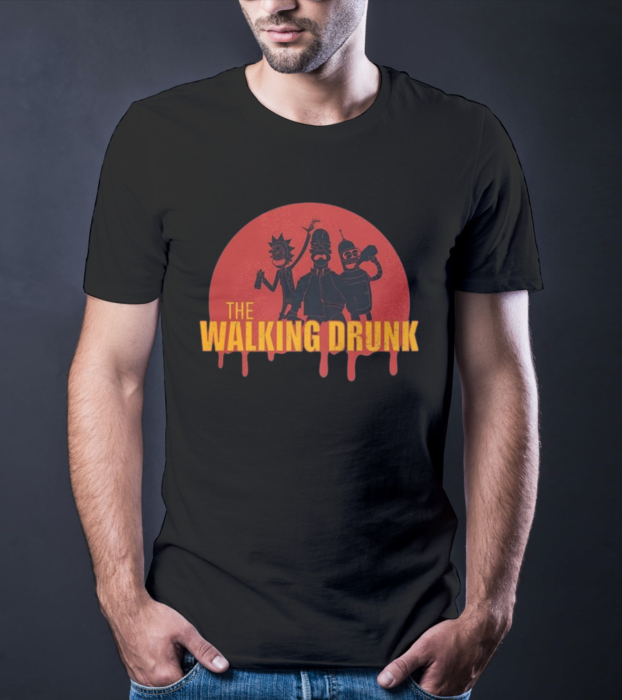 The Walking Drunk Cartoon Characters Funny Party Style T-Shirt