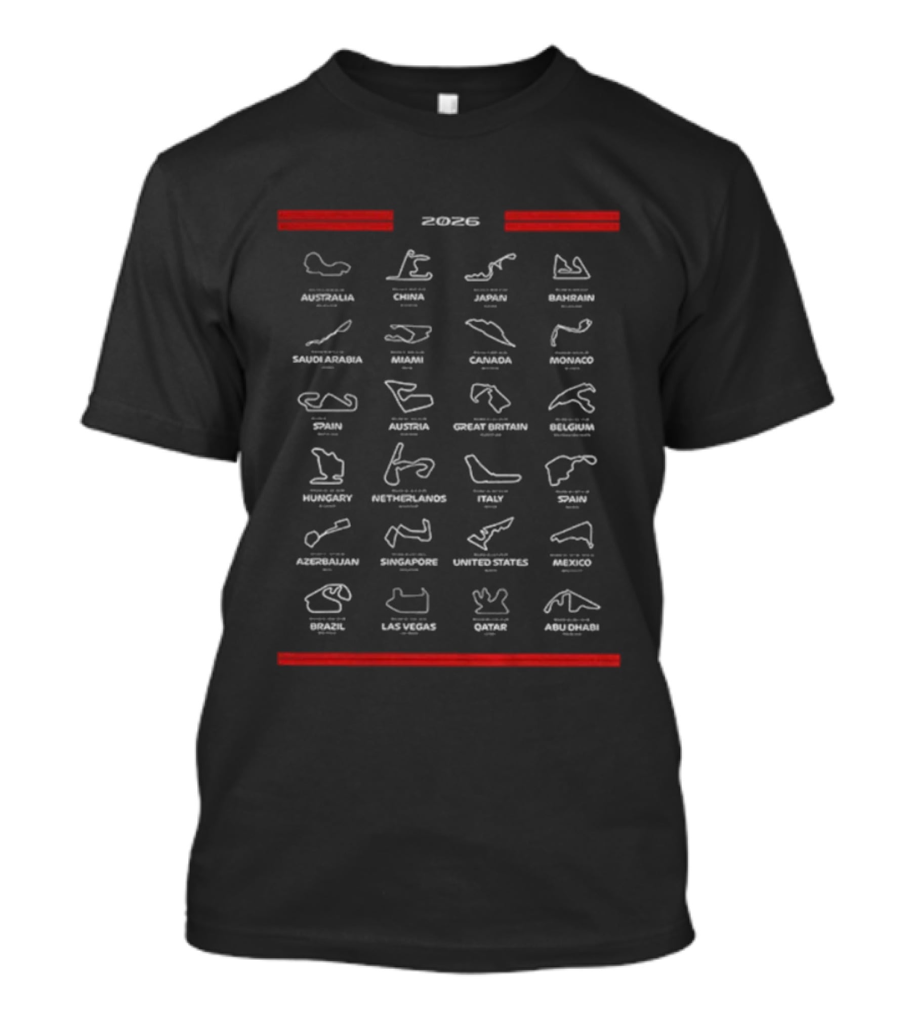F1 2026 Season Formula One Racing Circuits Schedule With Track Layouts T-Shirt