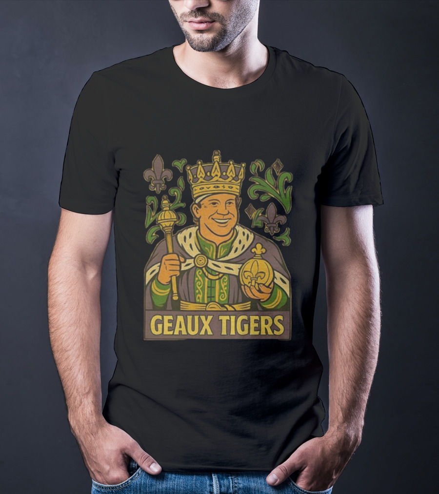 Geaux Tigers King Kiffin Lane LSU Football Cartoon Fleur-de-lis Royalty Theme T-Shirt