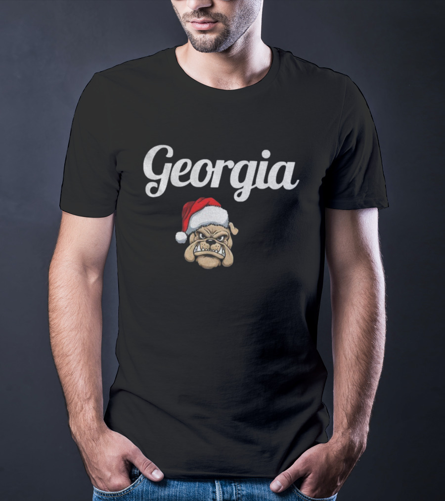Georgia Christmas UGA Bulldog Santa Hat Mascot T-Shirt
