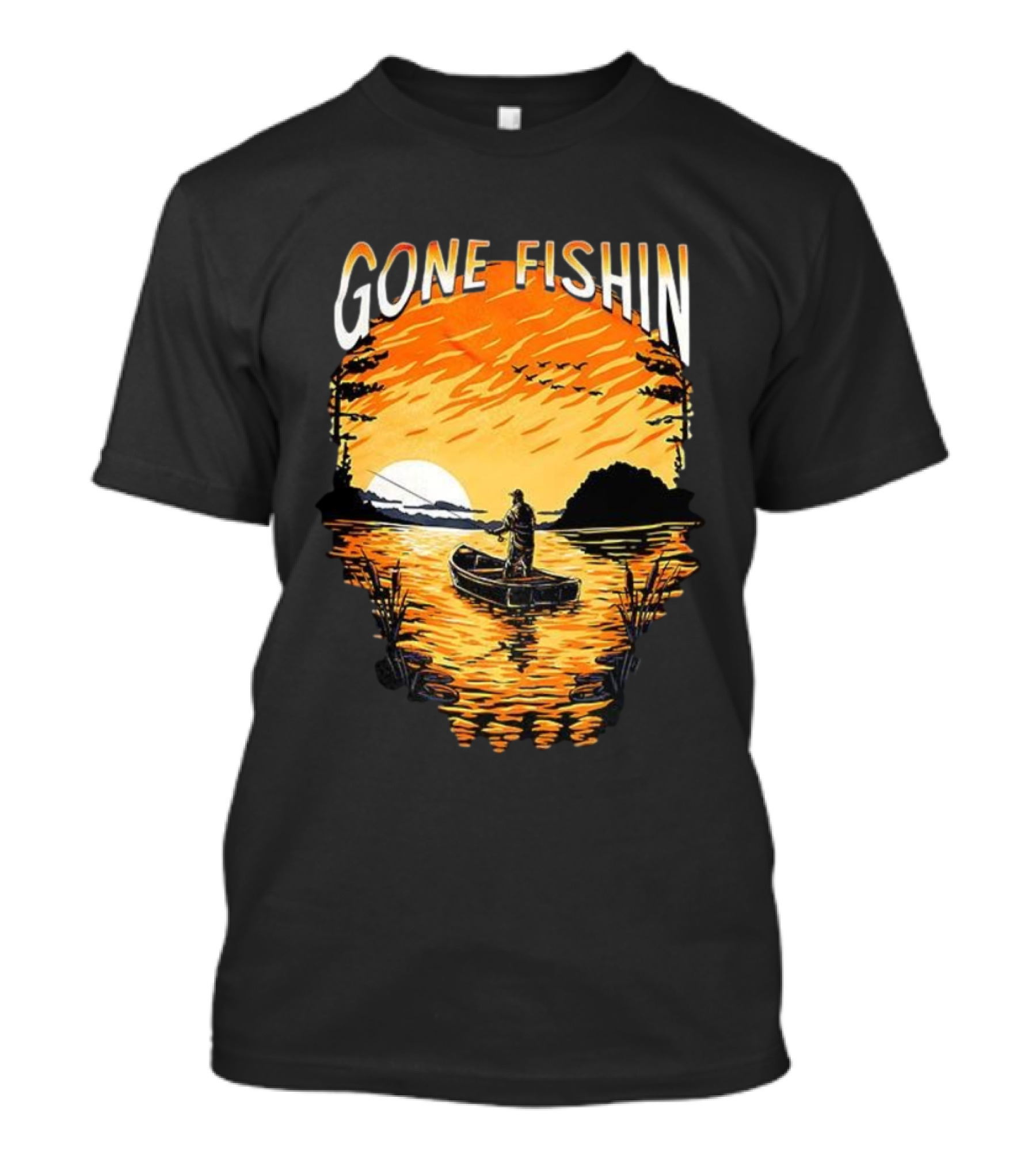 Gone Fishin Sunset Lake Boat Silhouette T-Shirt