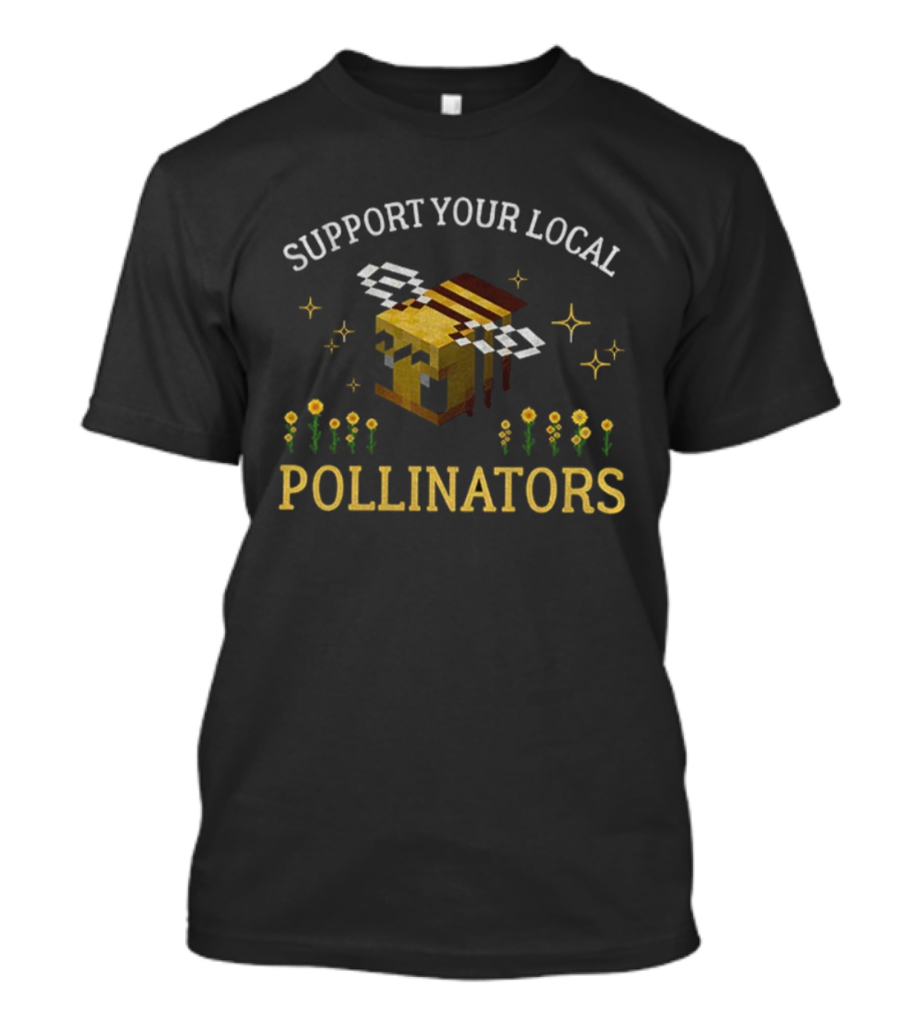Support Your Local Pollinators Gamer Bee Pixel Art Flowers T-Shirt