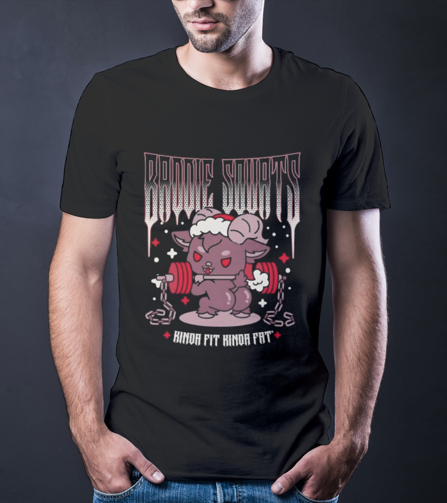 Baddie Squats Kinda Fit Kinda Fat Demon Lifting Weights Festive Santa Hat T-Shirt