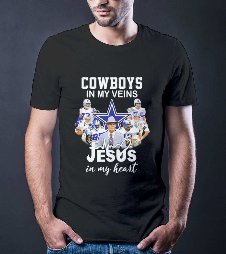 Cowboys In My Veins Jesus In My Heart Dallas Football Team Fans T-Shirt