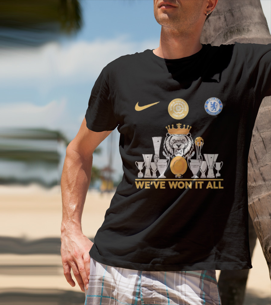 We've Won It All World Champions Chelsea Nike Trophy Collection T-Shirt