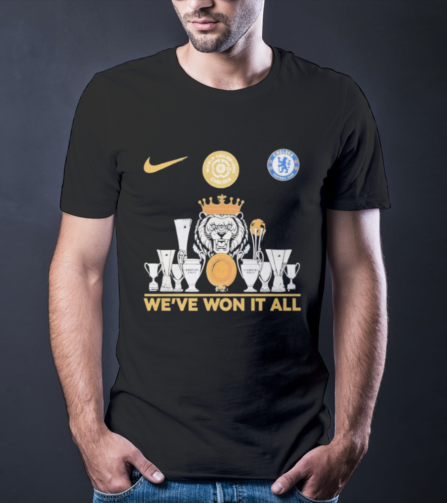 We've Won It All World Champions Chelsea Nike Trophy Collection T-Shirt