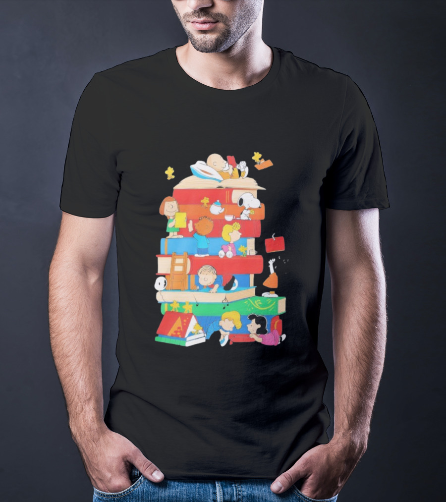 Snoopy Friends Peanuts Book Stack Reading Adventure T-Shirt