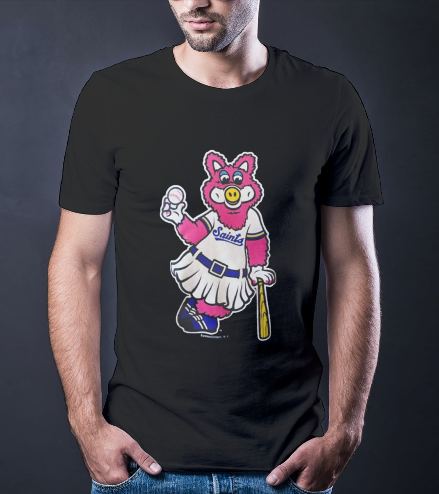Saints Mudonna Mascot Baseball Pig Character T-Shirt