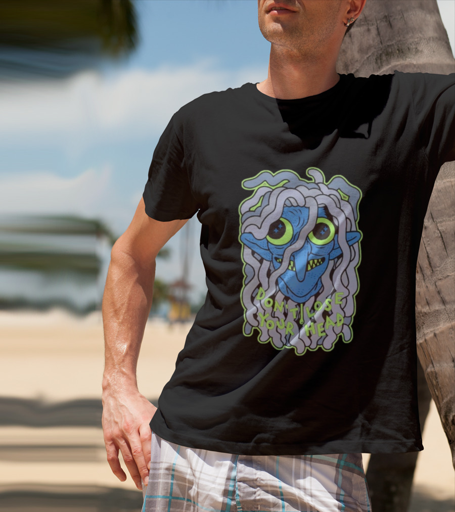 Head Lopper Don’t Lose Your Head Blue Monster Face Bright Green Eyes T-Shirt