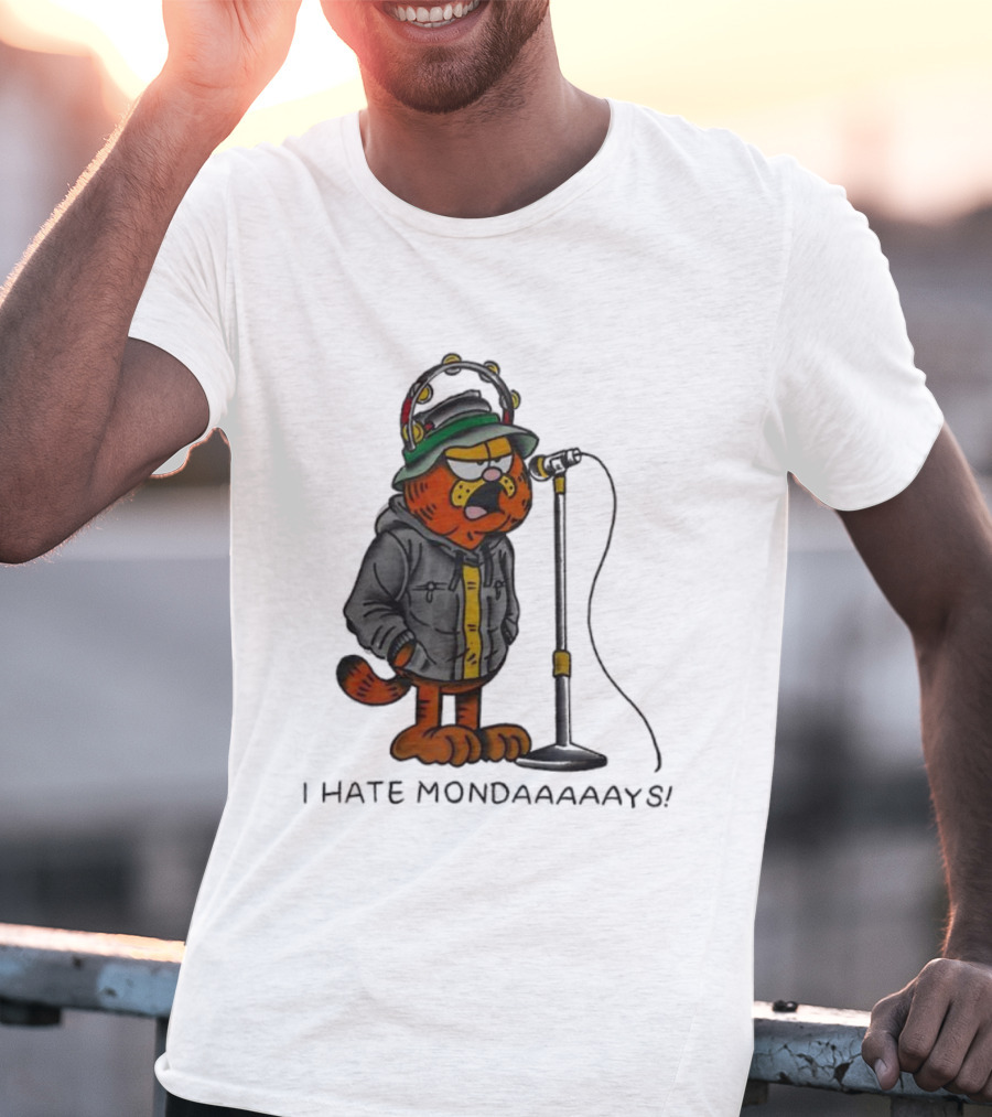 Garf Cat I Hate Mondaaaaays And Bucket Hat Microphone T-Shirt
