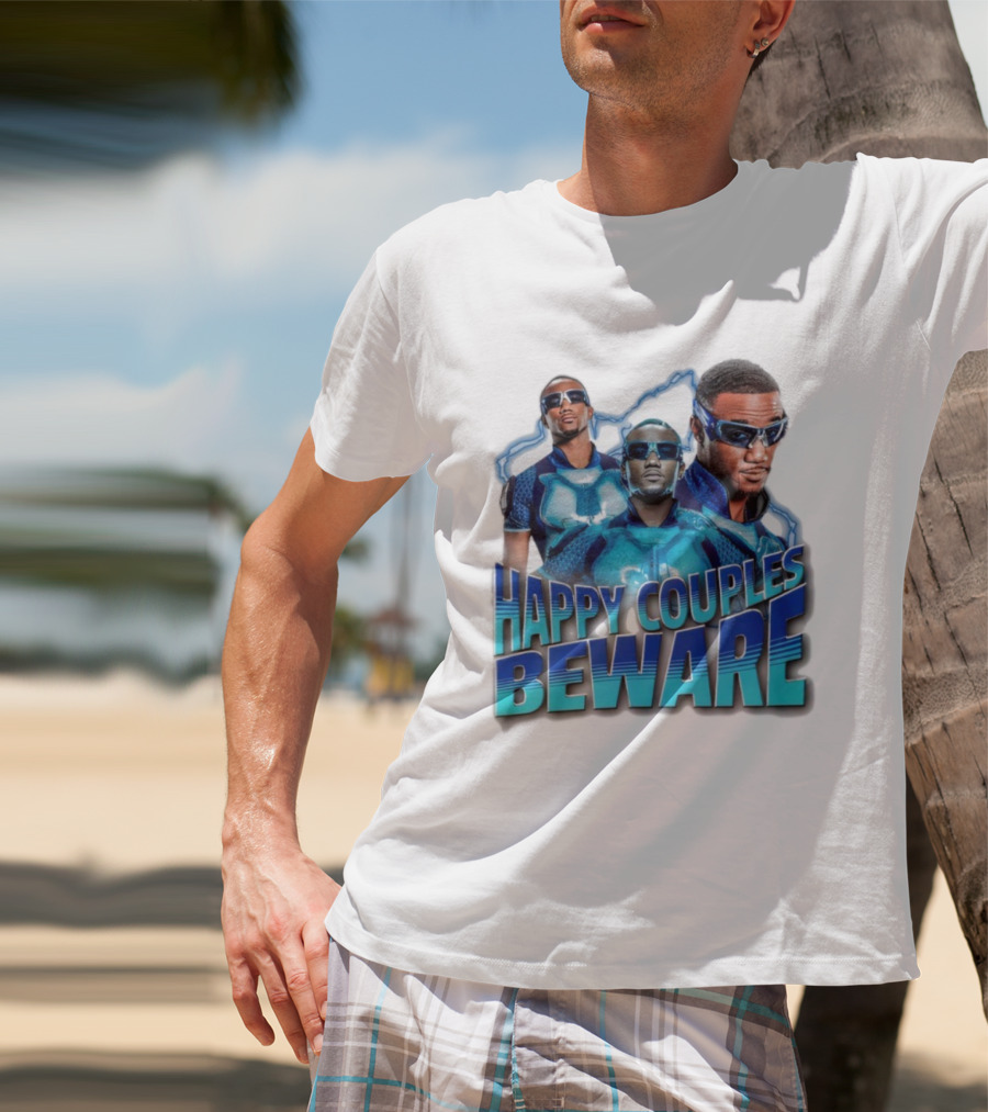 Happy Couples Beware Blue Outfits And Sunglasses Trio T-Shirt