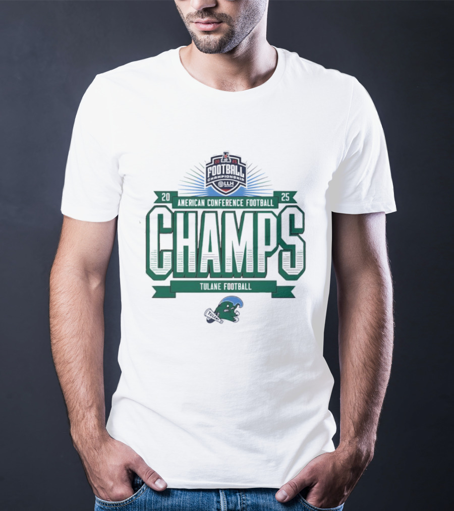Tulane Football 2025 American Conference Champs Blueprint Helmet Champs T-Shirt