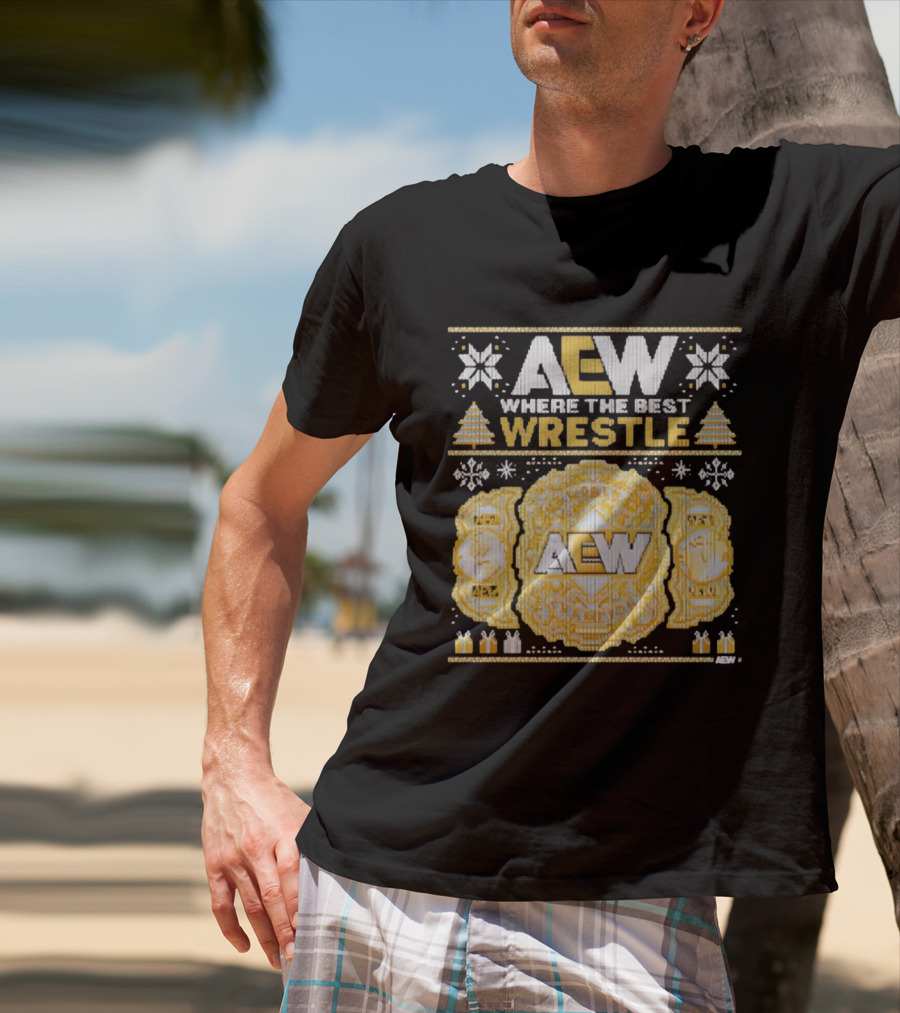 AEW Where The Best Wrestle Championship Holiday Christmas T-Shirt