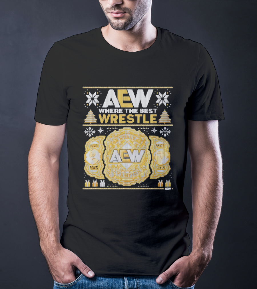 AEW Where The Best Wrestle Championship Holiday Christmas T-Shirt