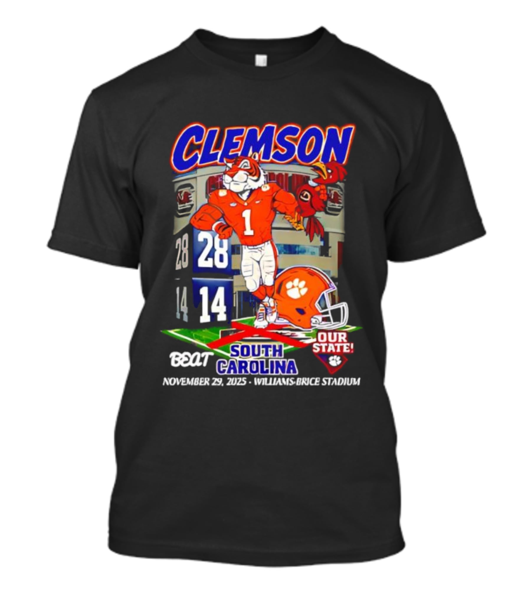 Clemson Tigers 28-14 South Carolina November 29 2025 Williams Brice Stadium Our State T-Shirt