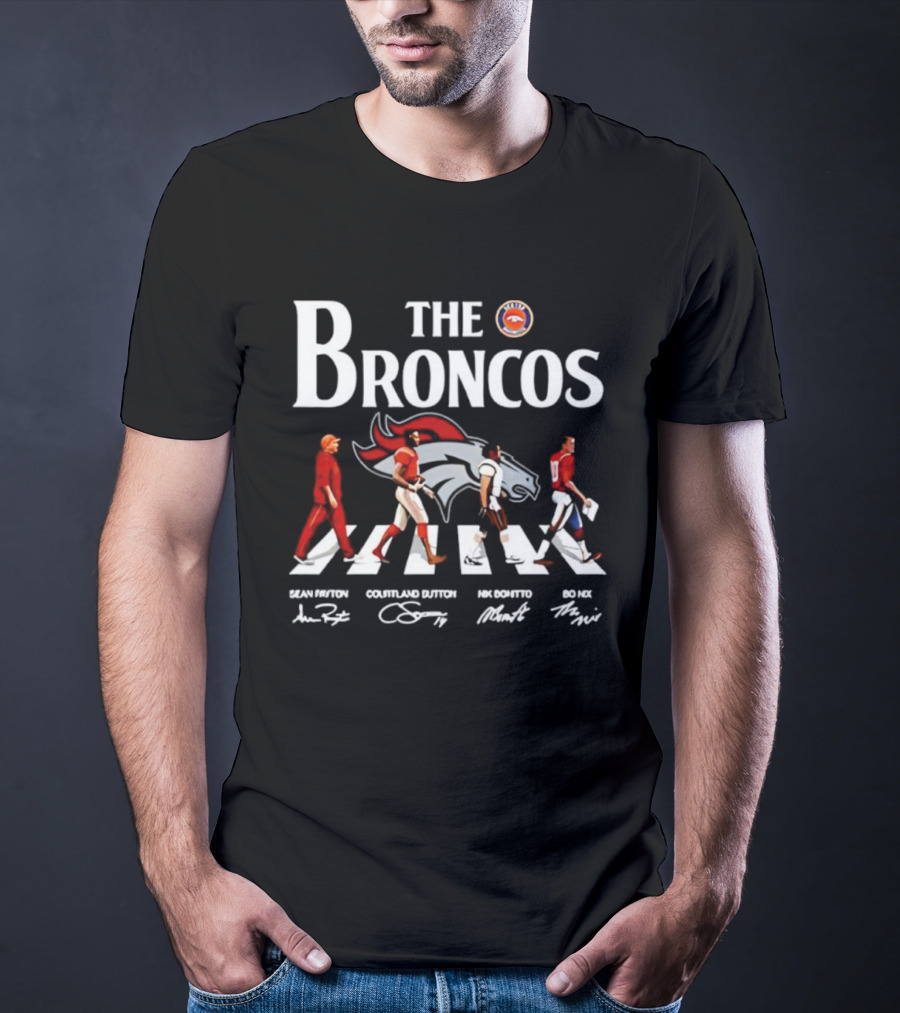 The Broncos Abbey Road Walk Players Autographs T-Shirt