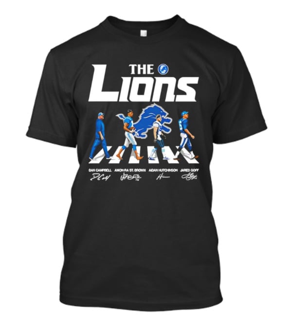 Detroit Lions Abbey Road Parody With Player Signatures T-Shirt