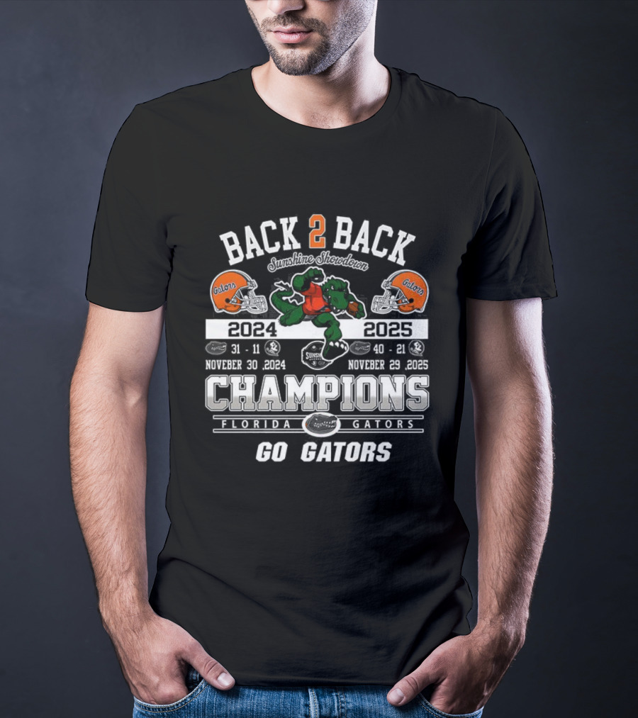 Back 2 Back Champions Florida Gators 2025 Go Gators T-Shirt
