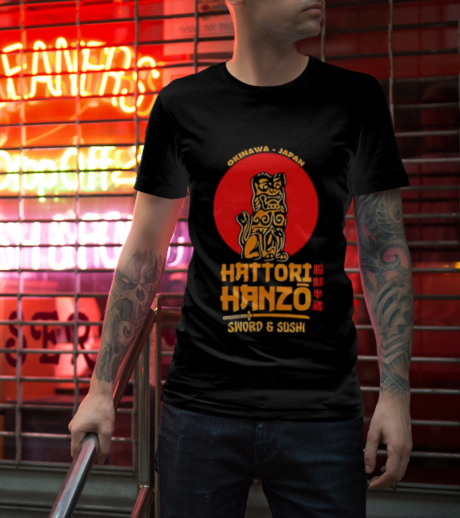 Hattori Hanzo Okinawa Japan Sword & Sushi Foo Dog T-Shirt
