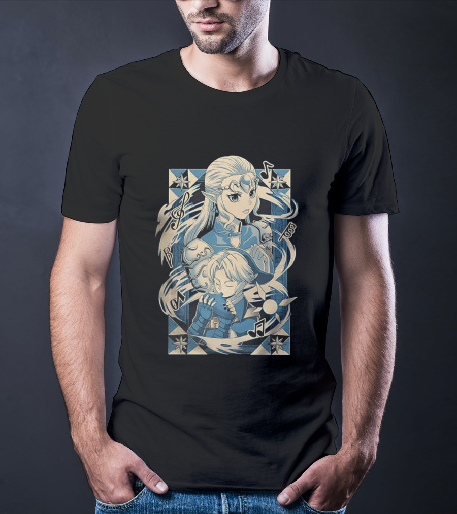 Link Zelda Ocarina Of Time Musical Art Nouveau Style T-Shirt