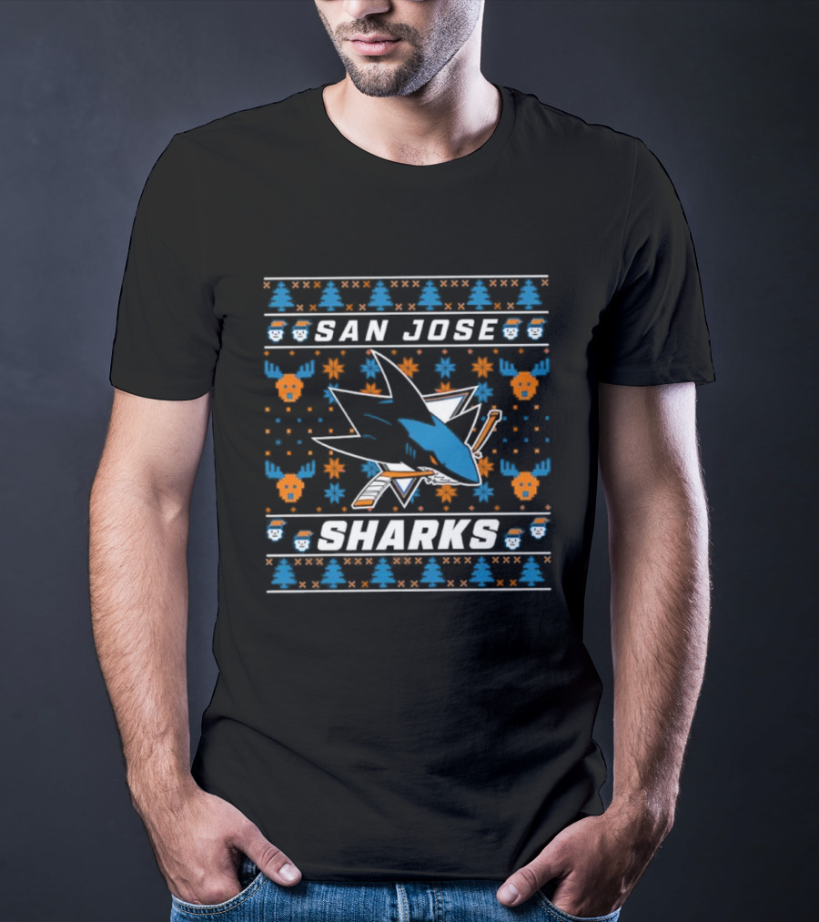 San Jose Sharks 2025 Holiday Ugly Christmas Sweater NHL Team Logo Retro Style T-Shirt