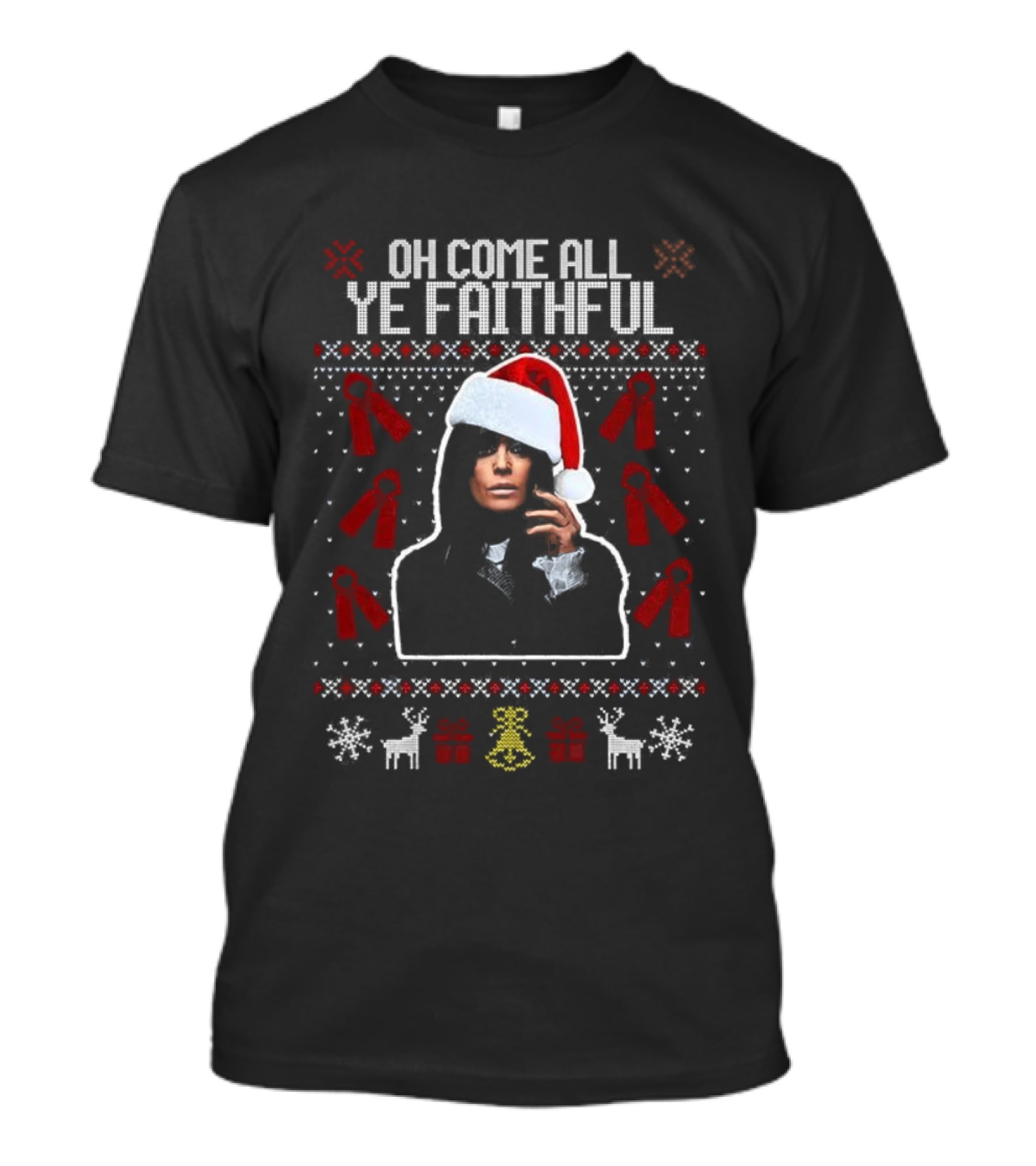 Oh Come All Ye Faithful Claudia Winkleman Santa Ugly Christmas T-Shirt