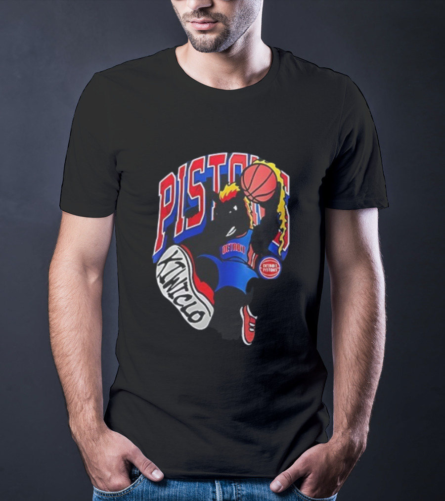 Detroit Pistons Hooper Basketball Cartoon Character Design Kwikclo Brand T-Shirt