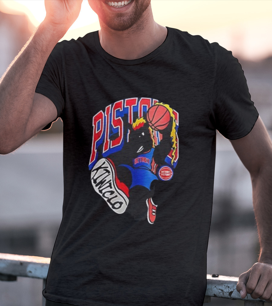 Detroit Pistons Hooper Basketball Cartoon Character Design Kwikclo Brand T-Shirt