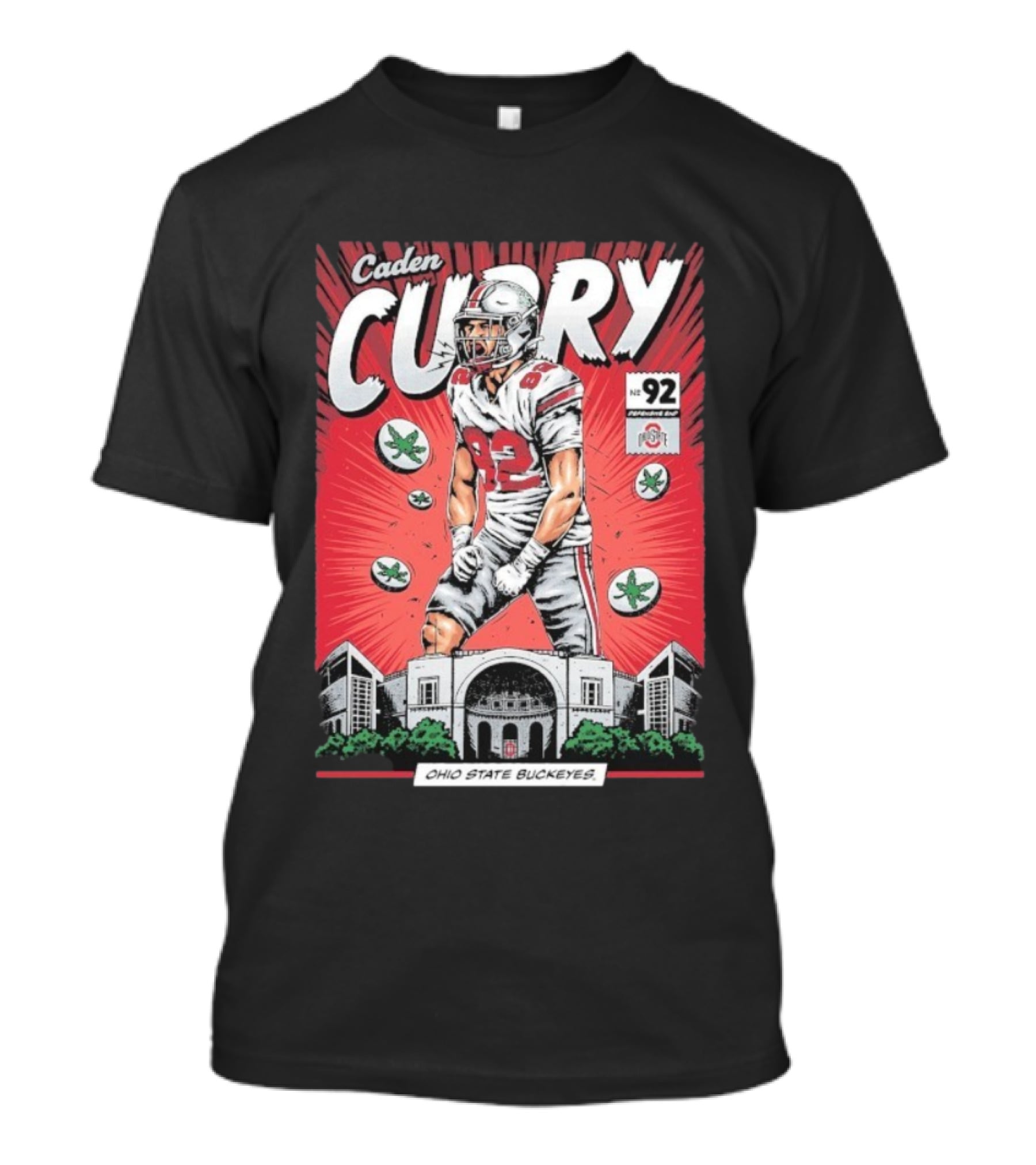 Caden Curry Ohio State Buckeyes #92 Comic Style Football Player Scene T-Shirt