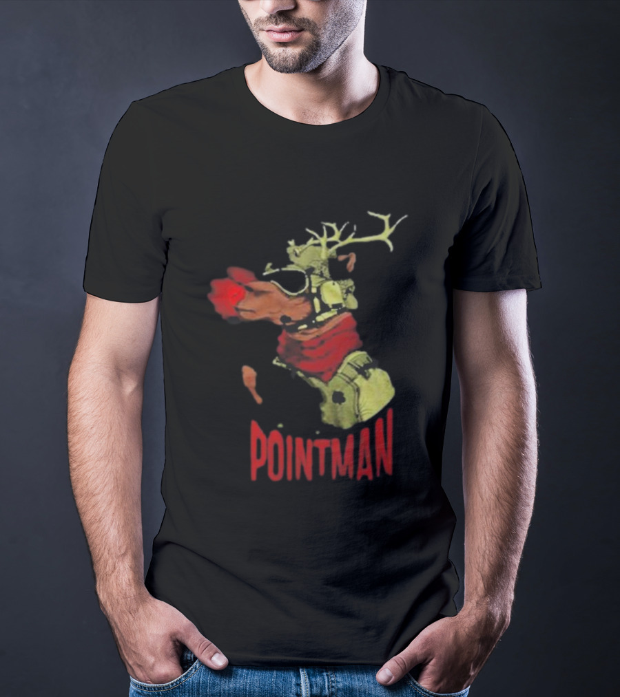 Pointman Christmas Reindeer Dog With Red Nose And Scarf T-Shirt