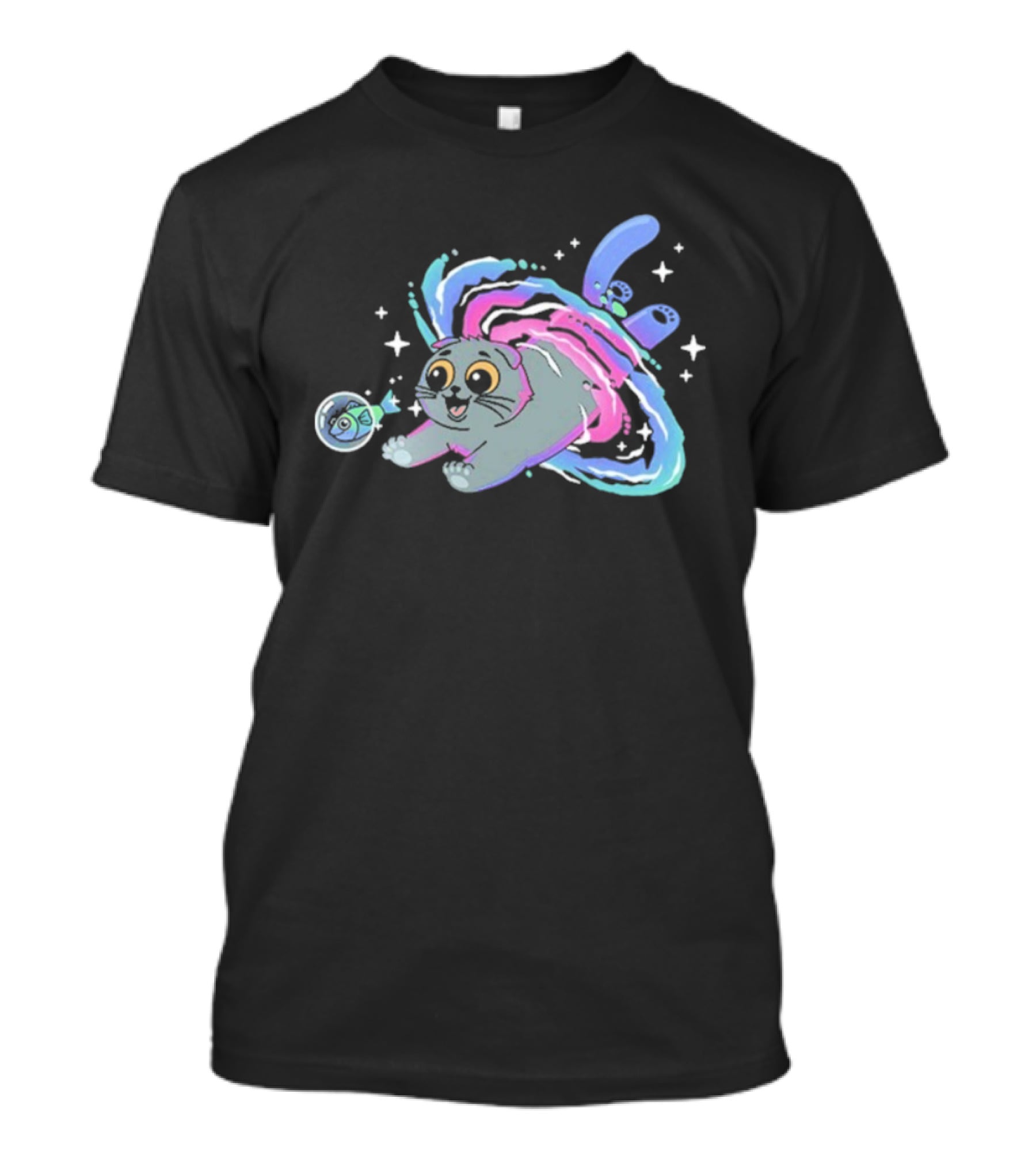 Vegetta777 Do Cats Dream Of Space Cosmic Adventure Cat And Fish In Space Dreams T-Shirt