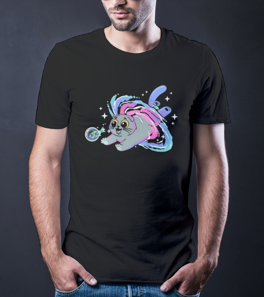 Vegetta777 Do Cats Dream Of Space Cosmic Adventure Cat And Fish In Space Dreams T-Shirt
