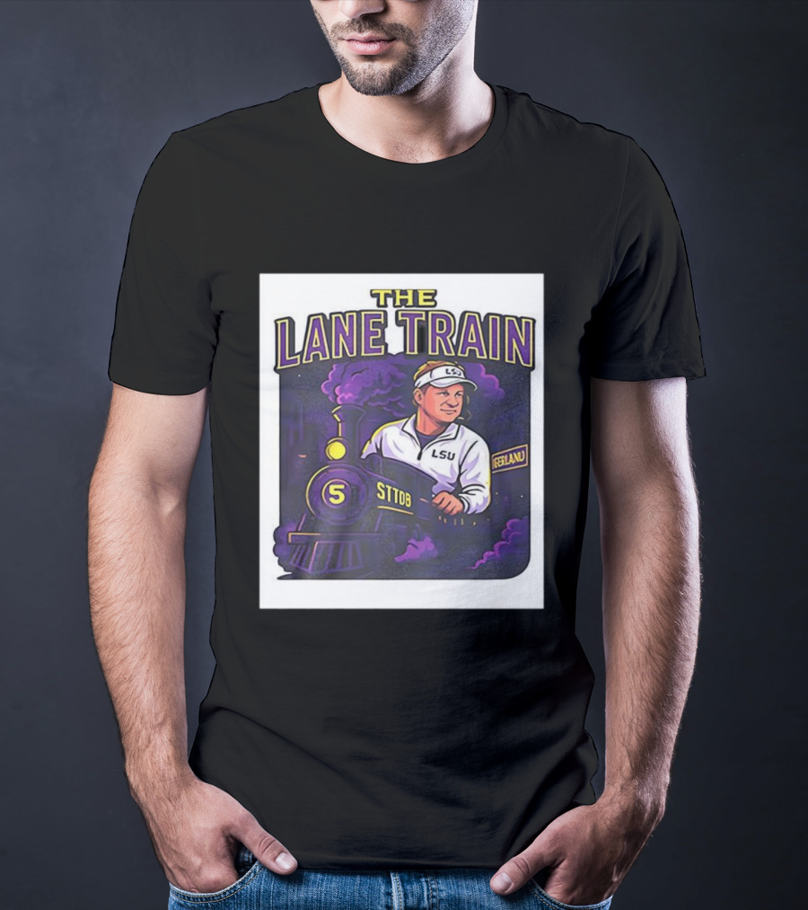 The Lane Train LSU Football Coach Cartoon Train Graphic T-Shirt