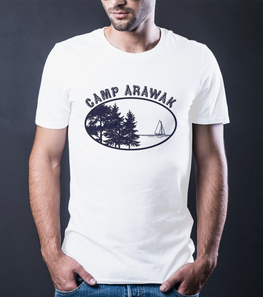 Camp Arawak Trees And Sailboat Scene T-Shirt