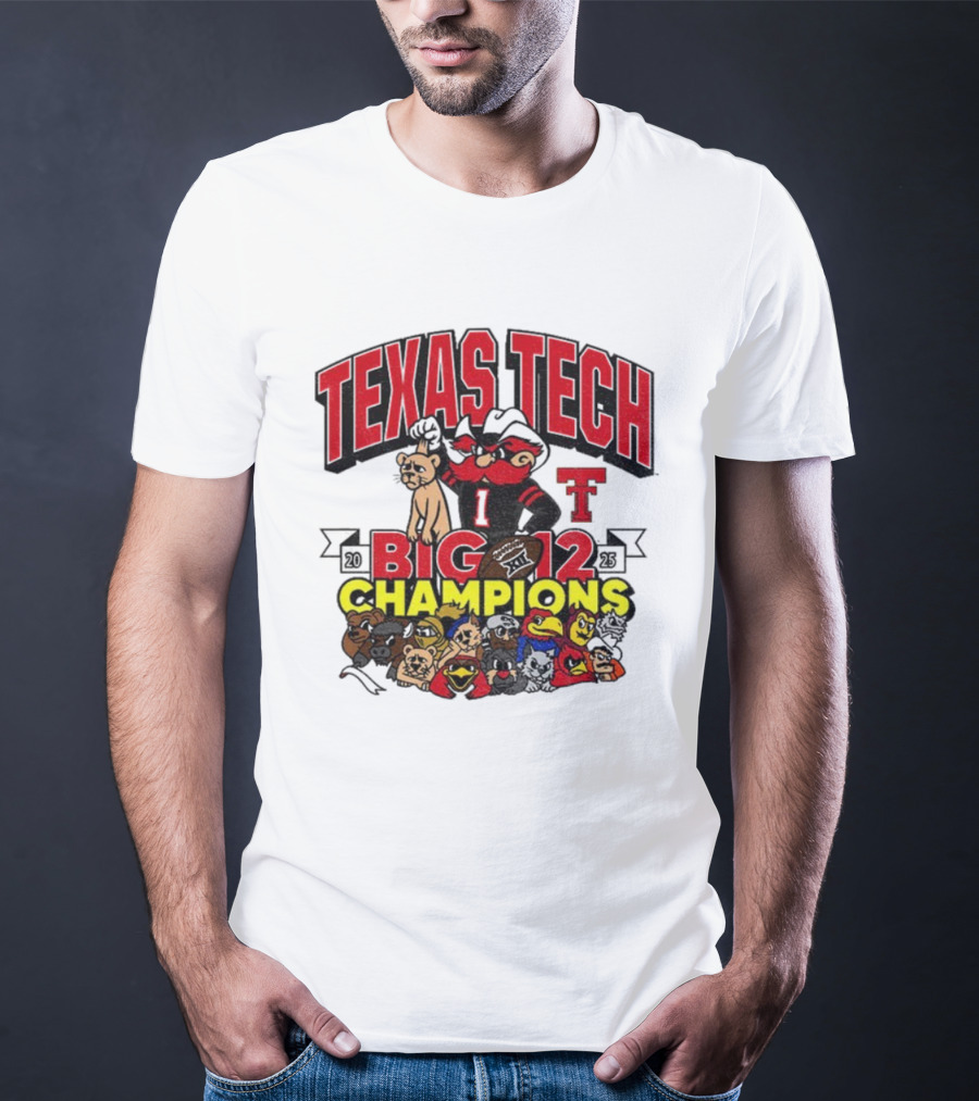 Texas Tech Red Raiders Big 12 Champions Cartoon Mascots Football Theme T-Shirt