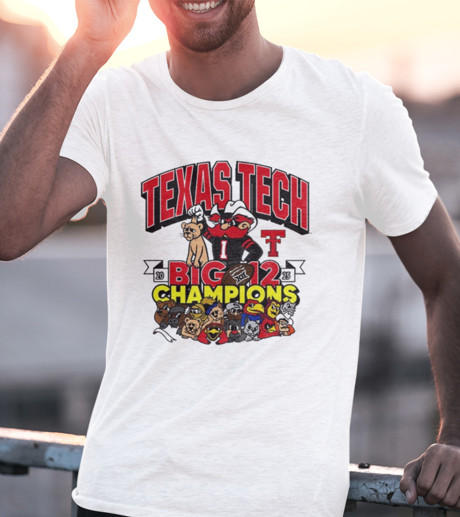Texas Tech Red Raiders Big 12 Champions Cartoon Mascots Football Theme T-Shirt