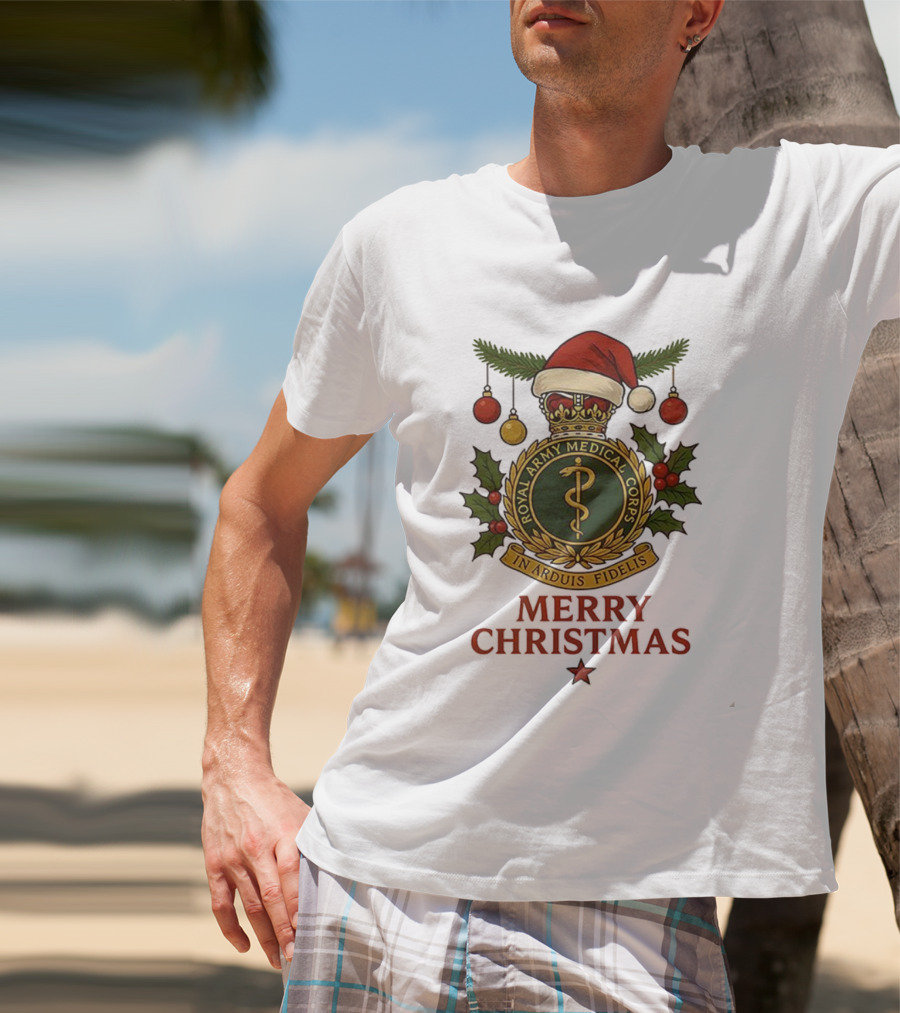 Royal Army Medical Corps In Arduis Fidelis Merry Christmas Santa Hat Holiday Theme T-Shirt