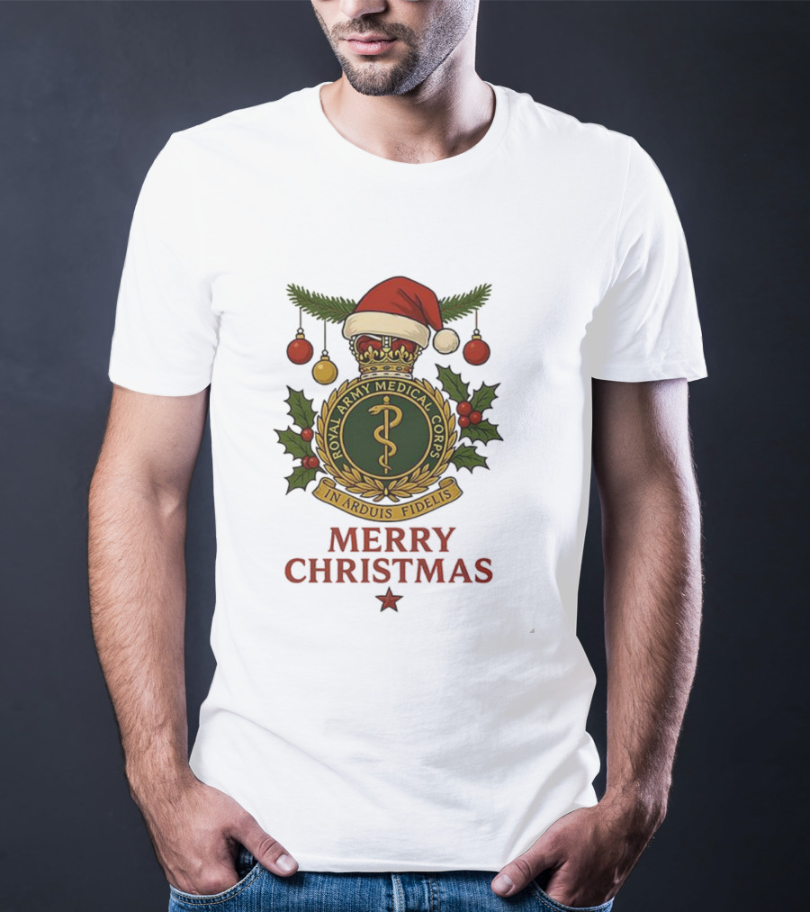 Royal Army Medical Corps In Arduis Fidelis Merry Christmas Santa Hat Holiday Theme T-Shirt