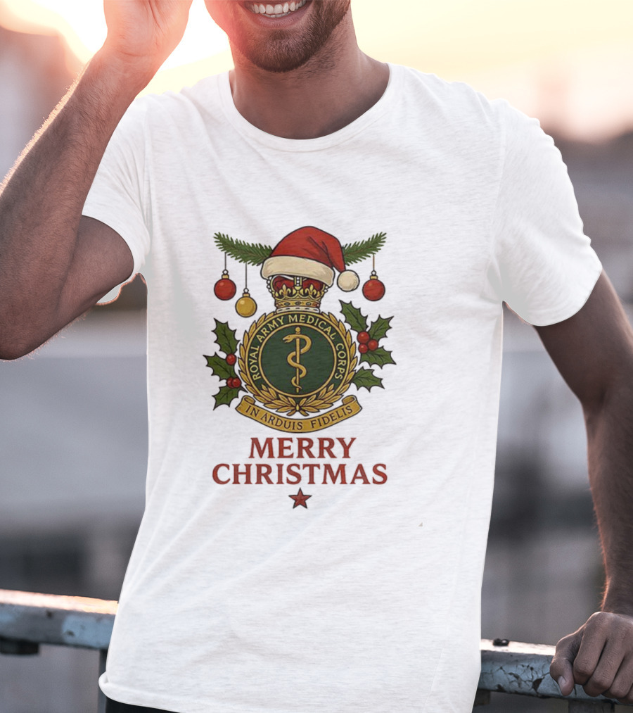 Royal Army Medical Corps In Arduis Fidelis Merry Christmas Santa Hat Holiday Theme T-Shirt