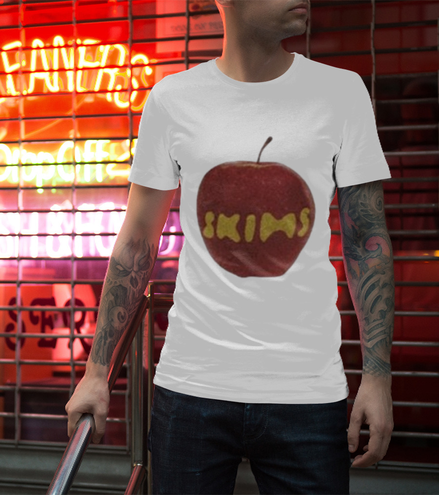 Skims Apple Bold Yellow Text On Red Apple T-Shirt